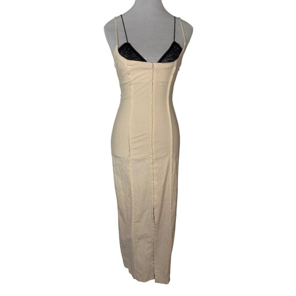 NWT Zara Beige Midi Slip Dress With Black Lace Trim & Double Straps Size XS - Picture 3 of 9